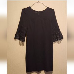 Talbots Black V Neck Flutter Sleeve Fitted Dress Size 6P